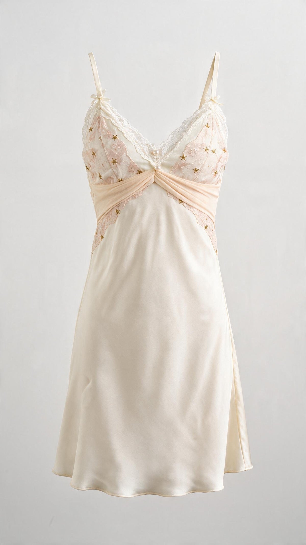 Pale Creamy Star Embroidered Backless Slip