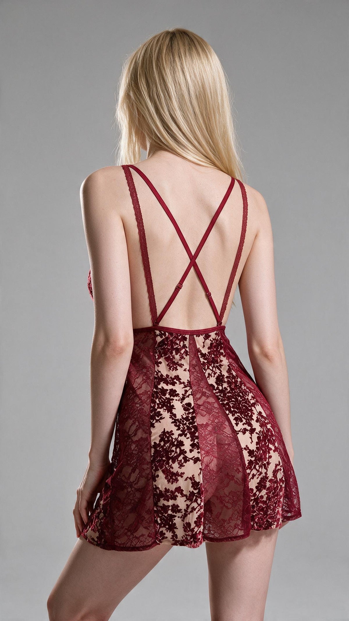 Burgundy Romance Velvet Lace Chemise