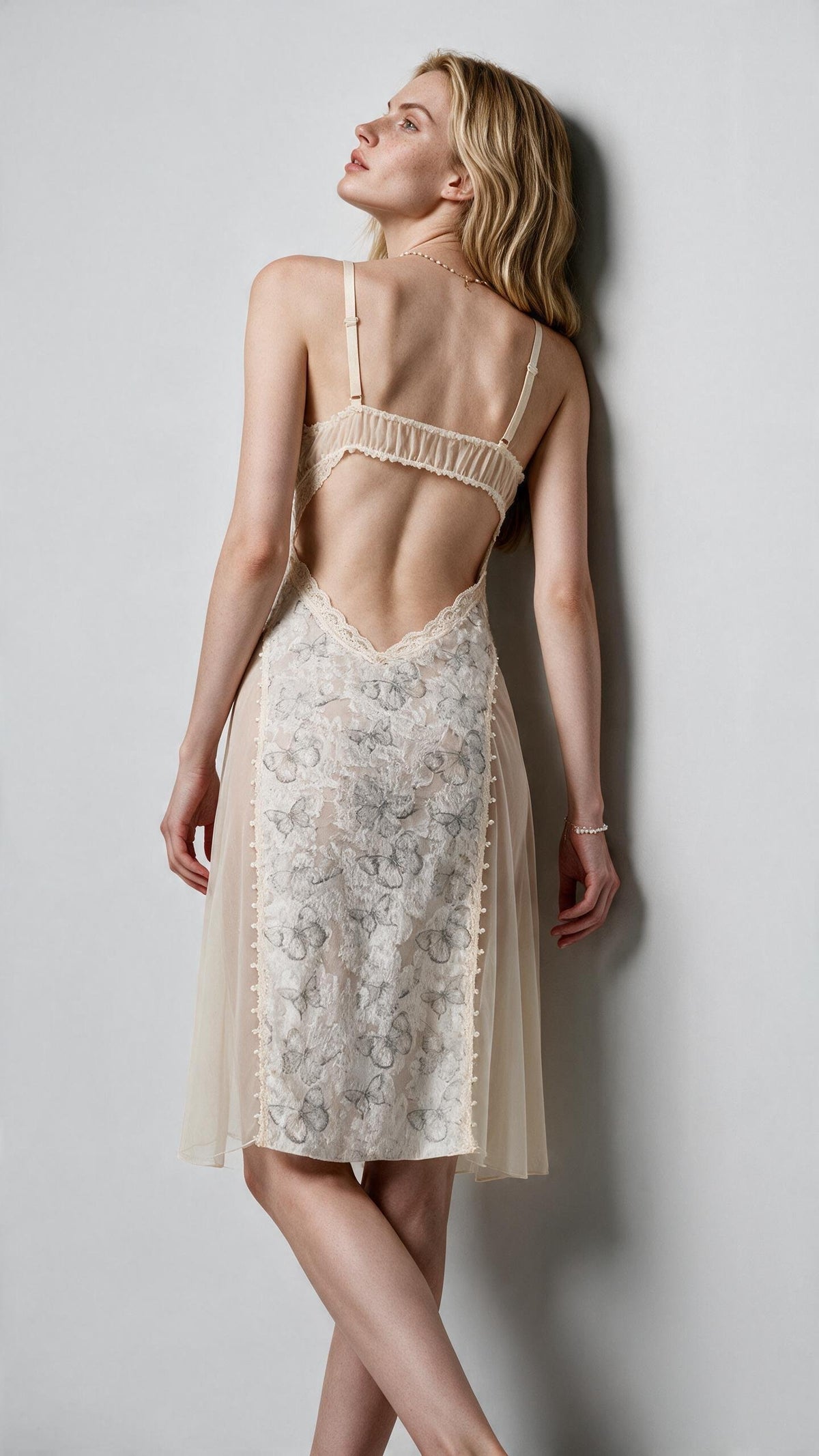 Ethereal Champagne Floral Lace Midi Slip