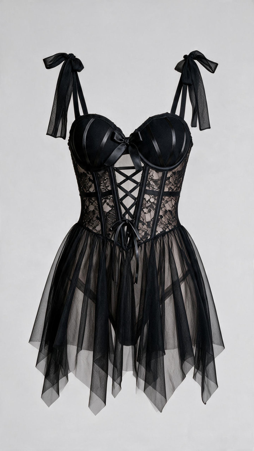 Gothic Black Boned Mesh Corset Dress