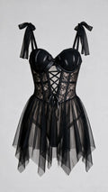 Gothic Black Boned Mesh Corset Dress