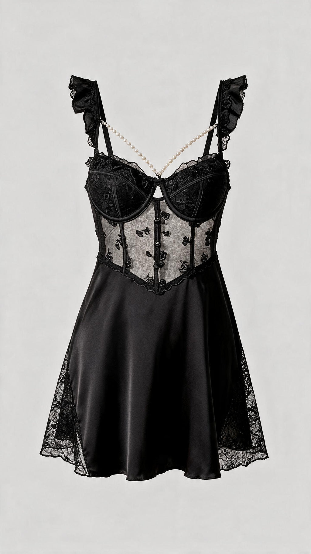 Midnight Black Pearl Trimmed Babydoll