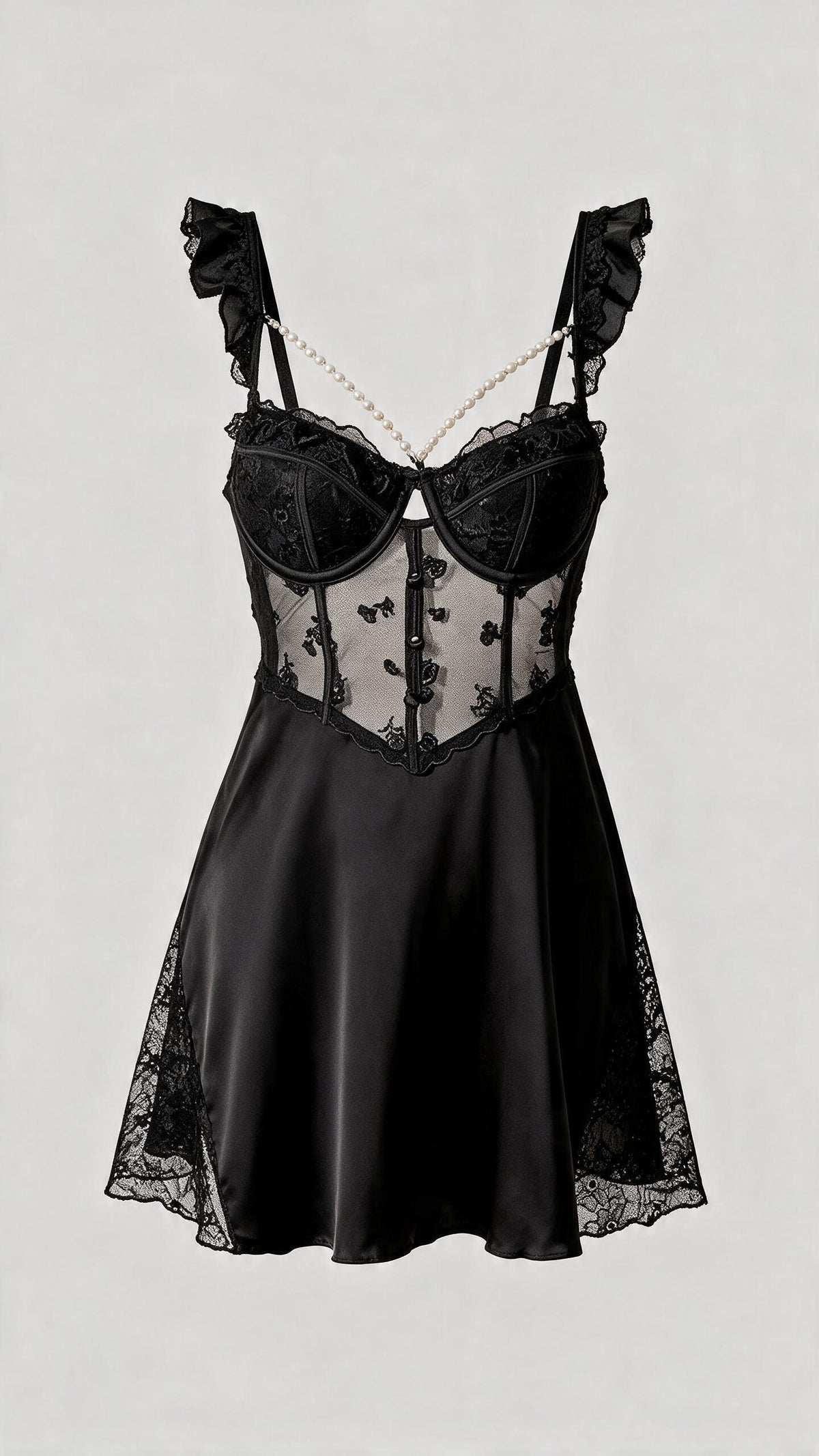 Midnight Black Pearl Trimmed Babydoll