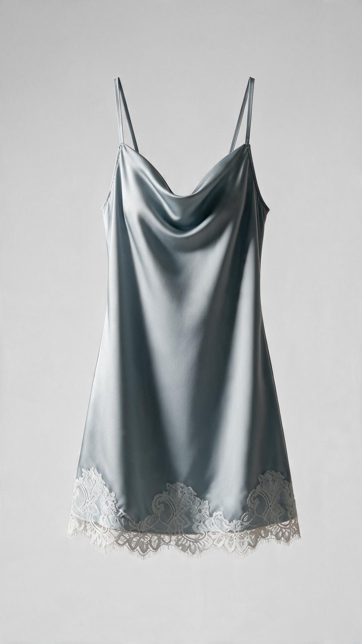 Frost Blue Satin Lace Trim Slip