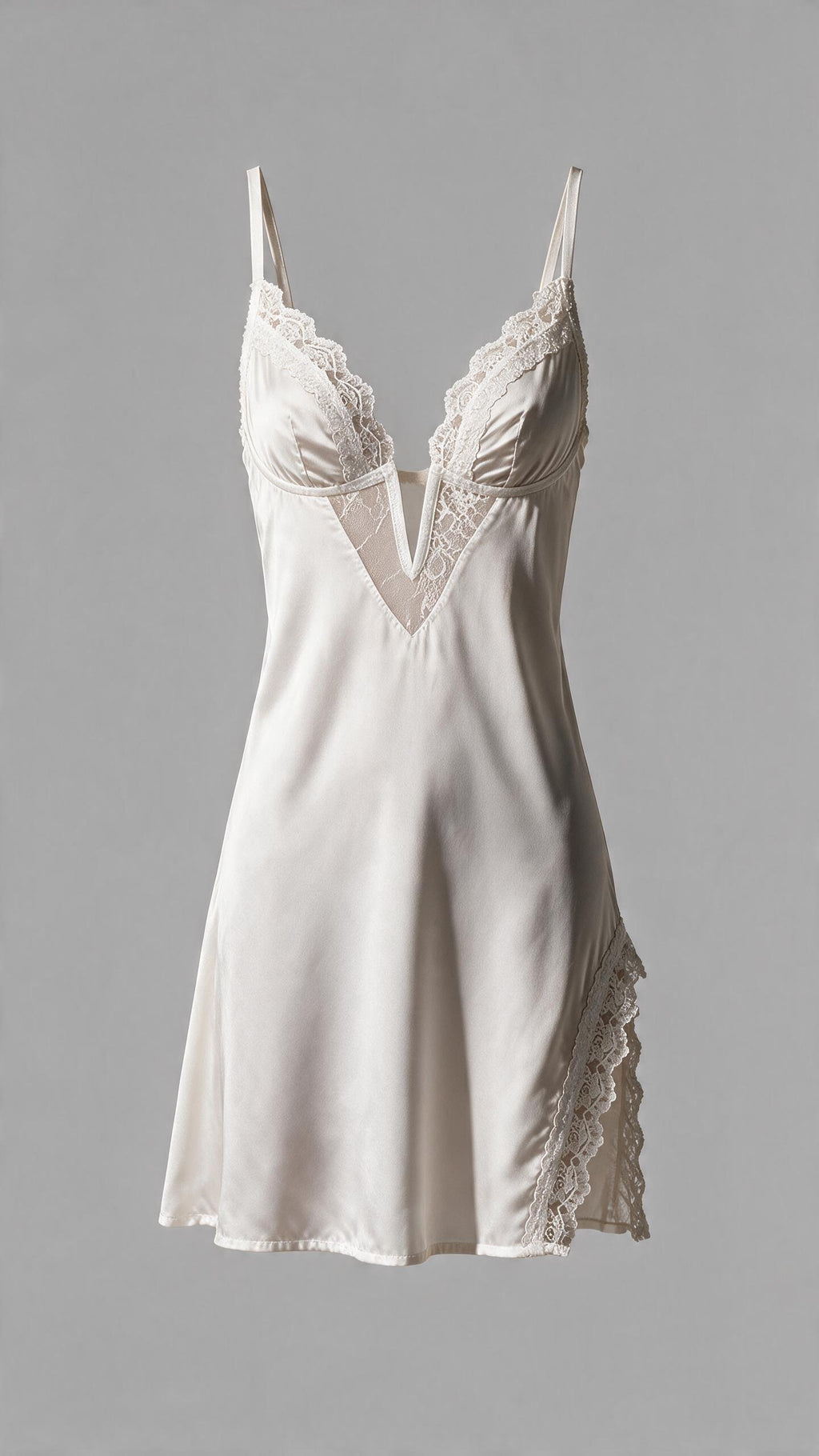 Pearl White Deep V-Neck Satin Chemise