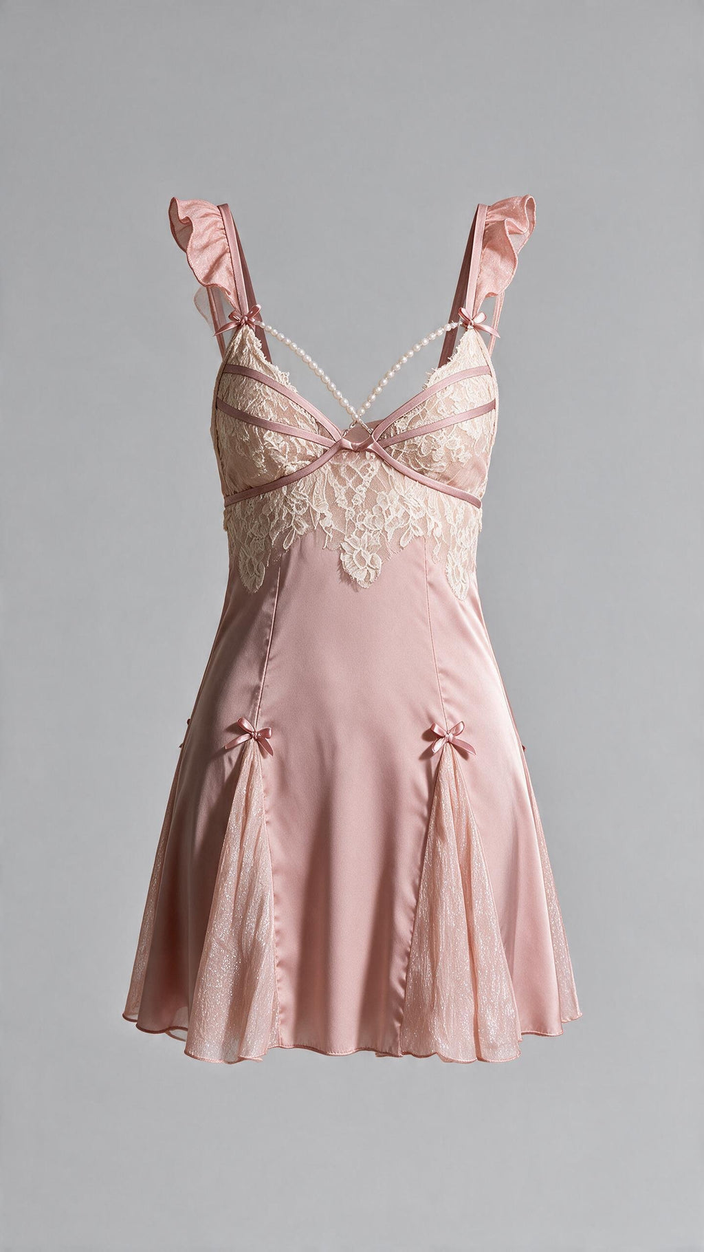 Blush Pink Ruffled Pearl Chain Babydoll