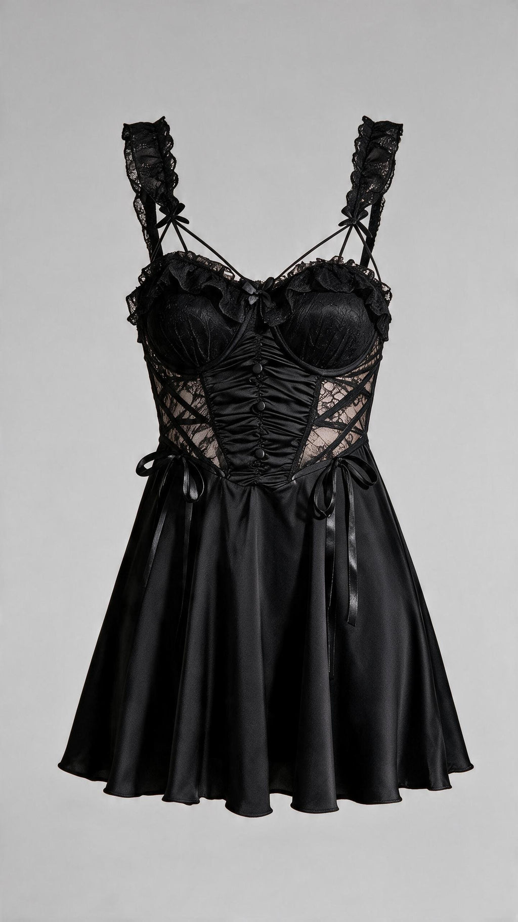 Noir Black Sheer Boned Corset Babydoll