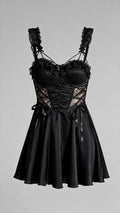 Noir Black Sheer Boned Corset Babydoll