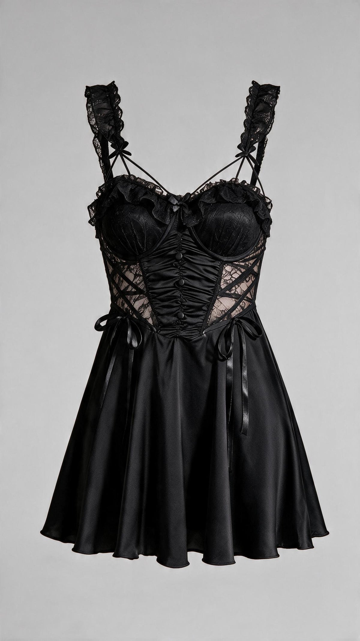 Noir Black Sheer Boned Corset Babydoll