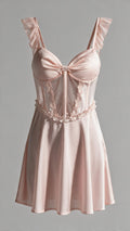 Blush Pink Ruffled Bow Satin Babydoll