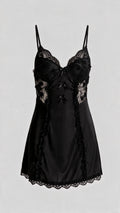 Noir Ruffled Trim Satin Chemise