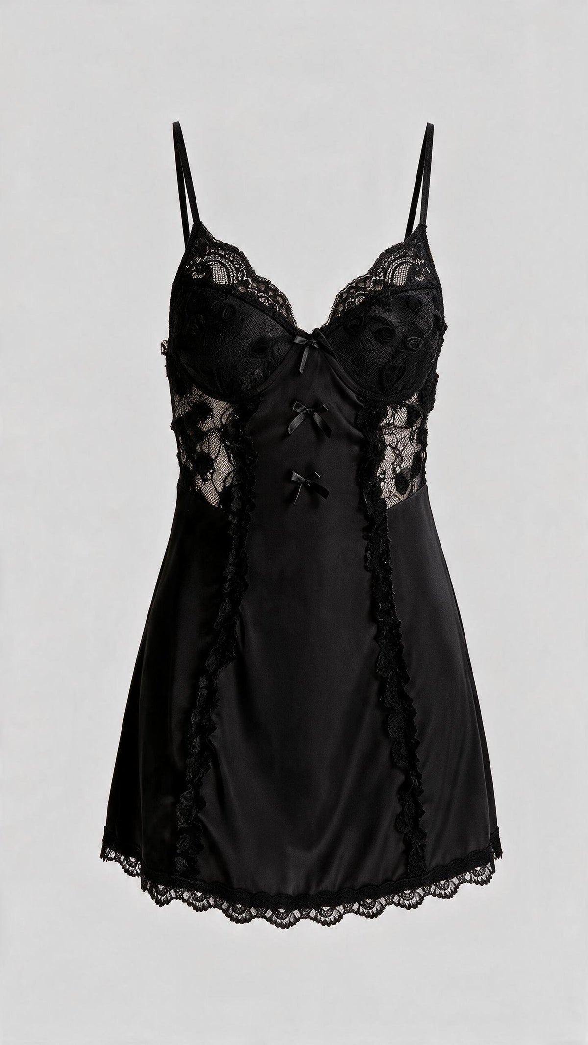 Noir Ruffled Trim Satin Chemise