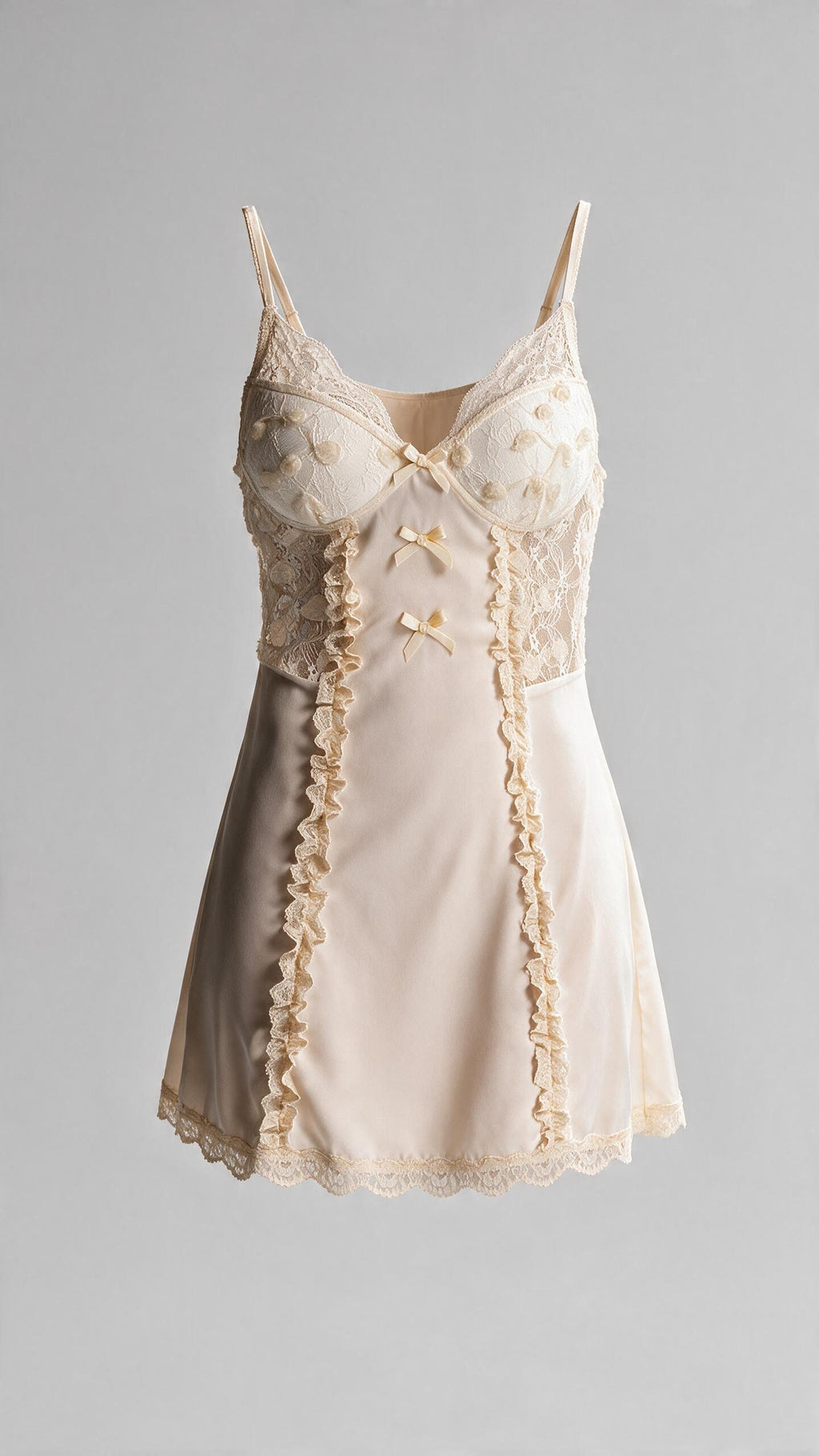 Champagne Ruffled Trim Satin Chemise
