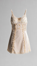 Champagne Ruffled Trim Satin Chemise