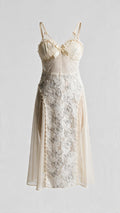 Ethereal Champagne Floral Lace Midi Slip