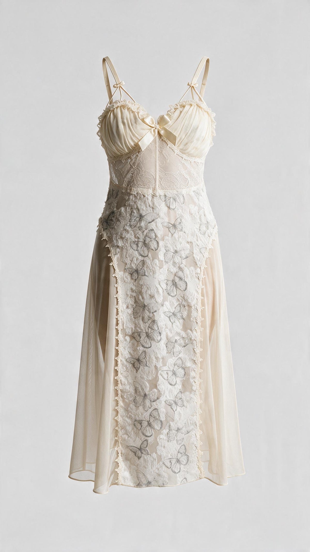 Ethereal Champagne Floral Lace Midi Slip