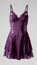Royal Plum Bow Accent Lace Chemise
