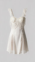 Ivory White Beaded Fringe Satin Babydoll