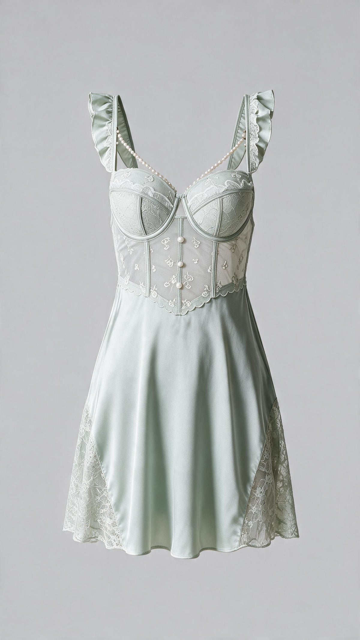 Sage Green Pearl Trimmed Babydoll