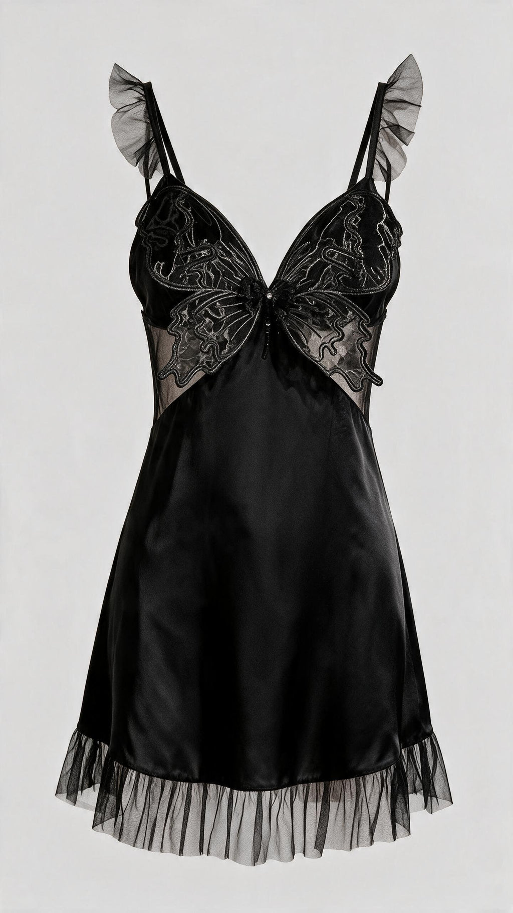 Midnight Black Butterfly Applique Babydoll