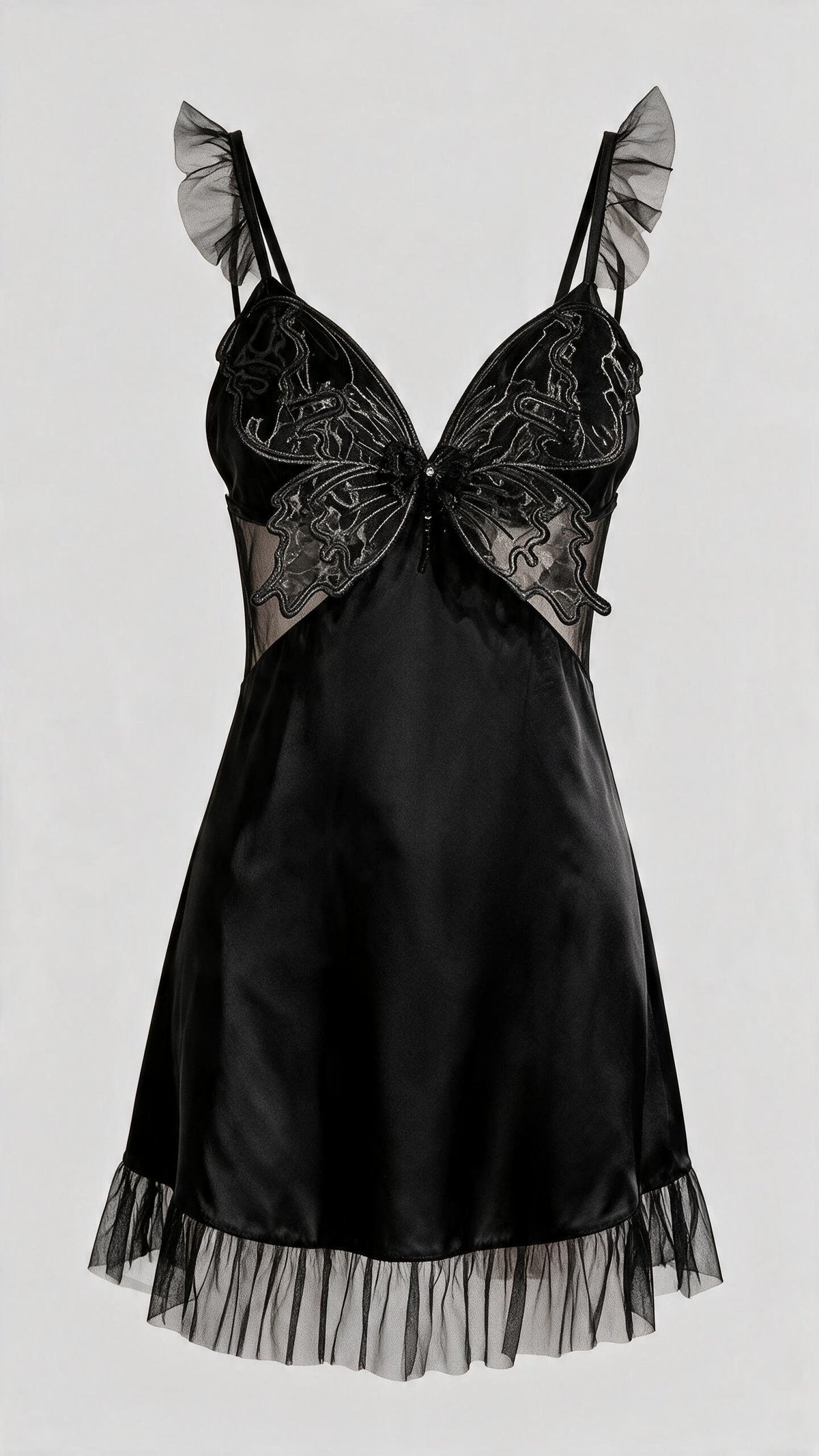 Midnight Black Butterfly Applique Babydoll