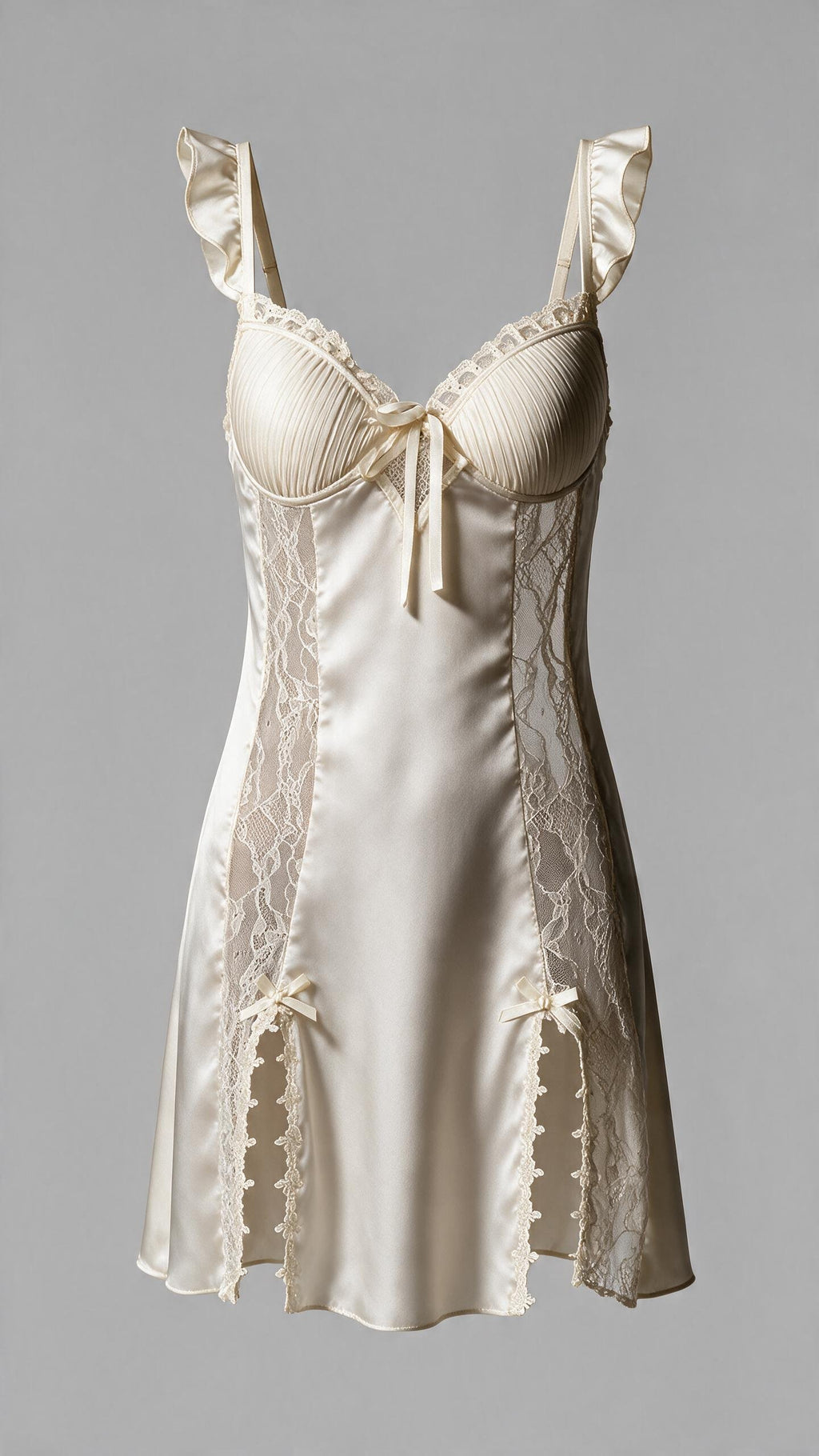 Creamy White Ruffled Strap Side-Slit Chemise