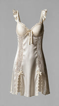 Creamy White Ruffled Strap Side-Slit Chemise