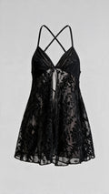 Midnight Black Floral Velvet Halter Babydoll
