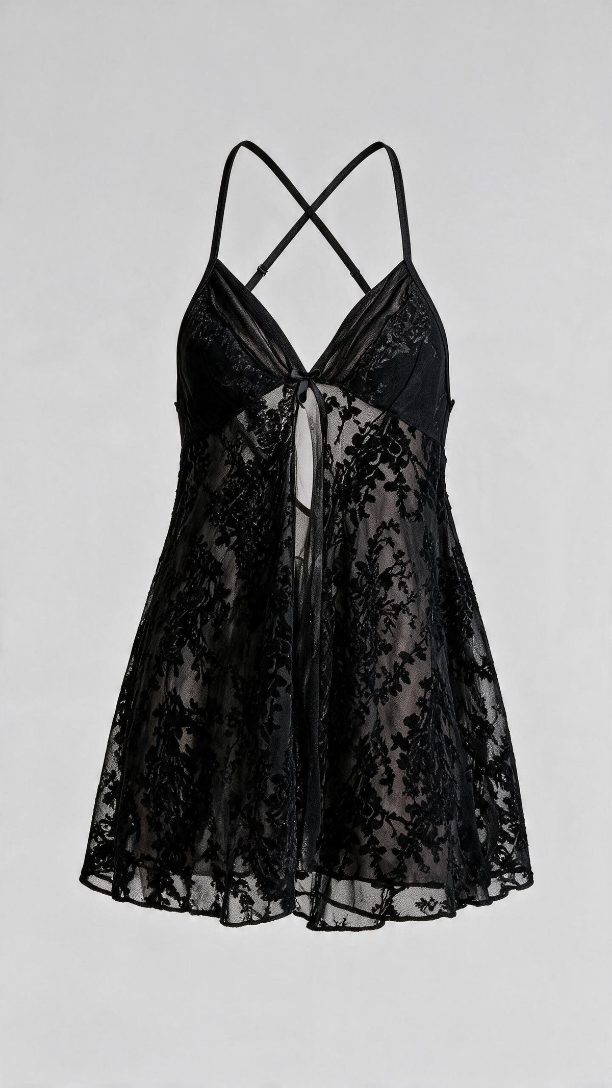 Midnight Black Floral Velvet Halter Babydoll