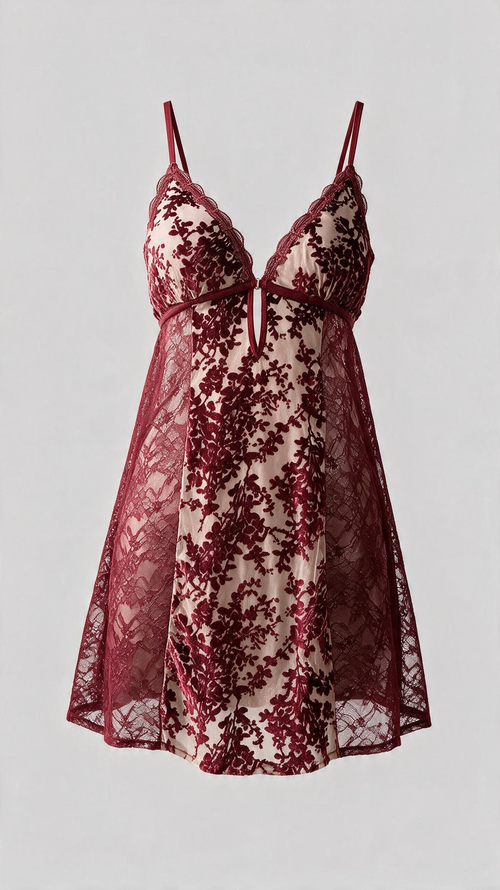 Burgundy Romance Velvet Lace Chemise
