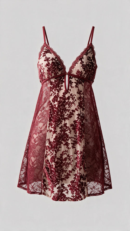 Burgundy Romance Velvet Lace Chemise